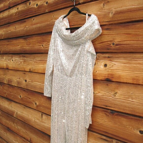 NWT Mac Duggal SEQUINED DROP SHOULDER LONG SLEEVE JUMPSUIT - Picture 8 of 14